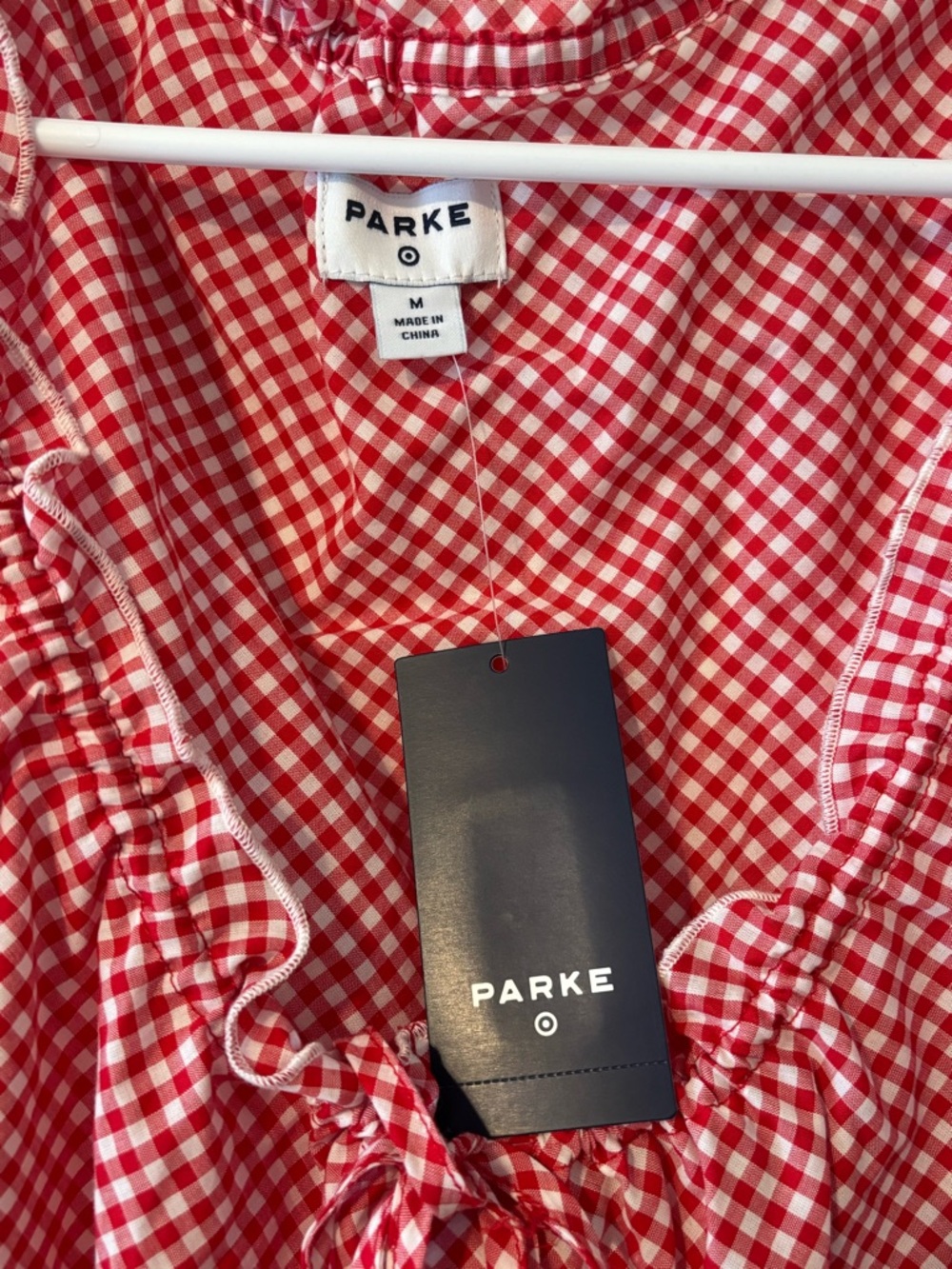 Parke x Target Womens Shell Tank Top Red Gingham Ruffle Button-Front Size Med - Picture 2 of 5